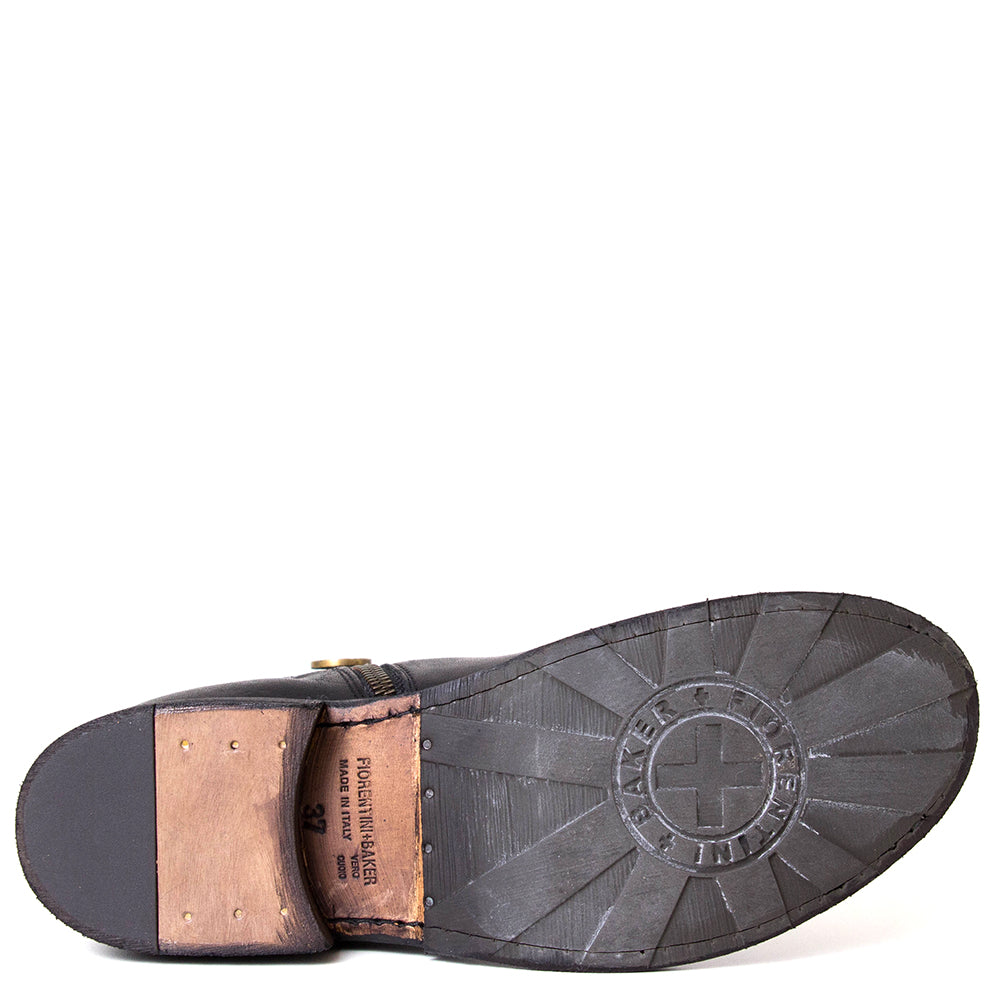 Fiorentini + Baker Ebe. Women's black leather ankle boot. Made in Italy.