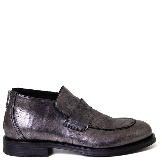 Pantanetti 18080H Anouk. Women's leather loafer boot in metallic leather. Made in Italy.