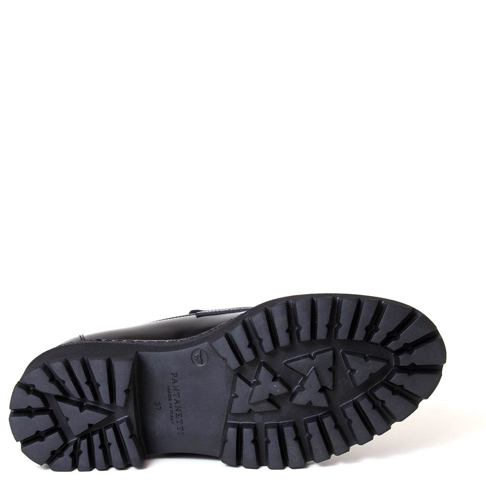 Pantanetti 18178B Litha. Women's black leather platform loafer. Made in Italy.