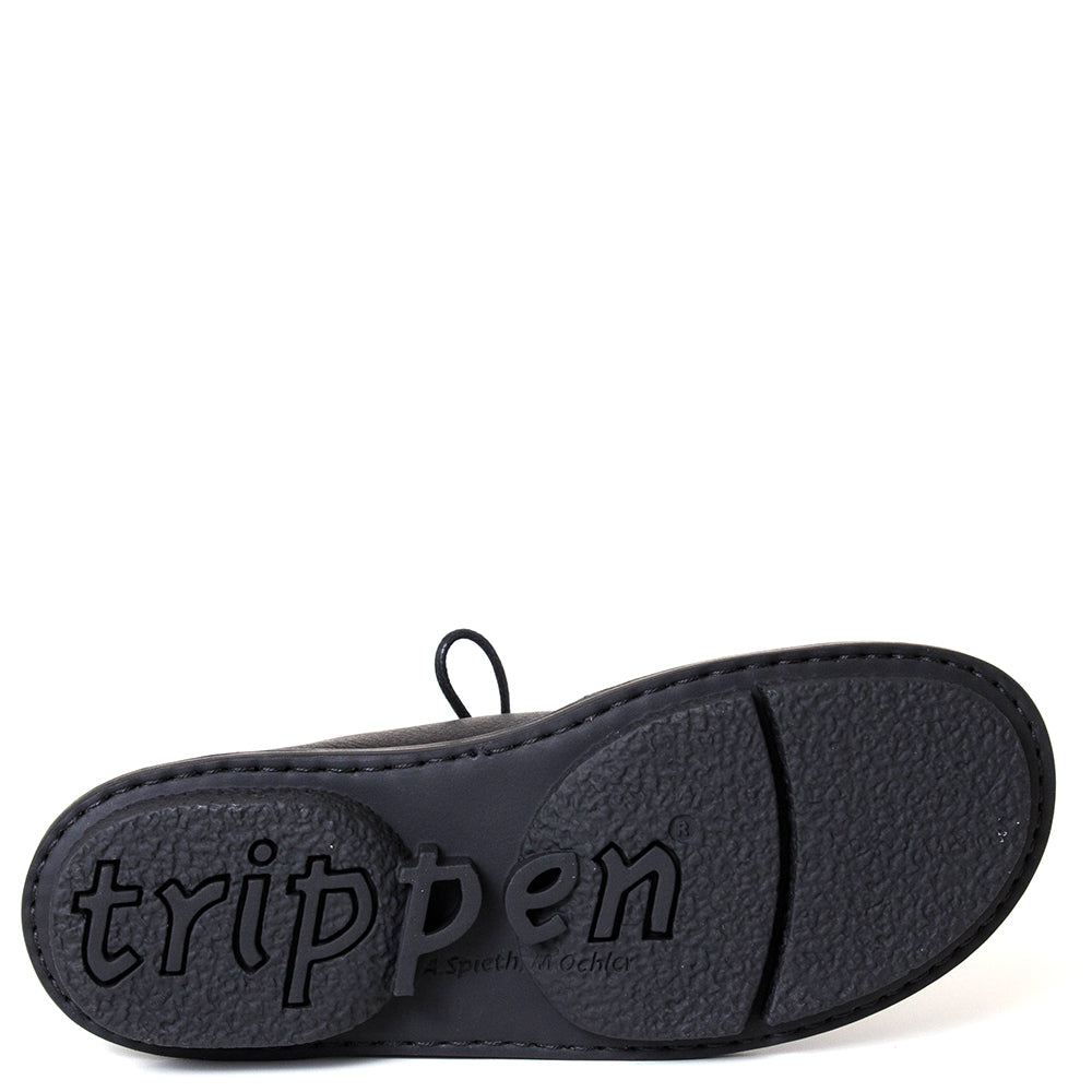 Trippen Insight. Women's black leather lace-up shoe. Made in Germany.