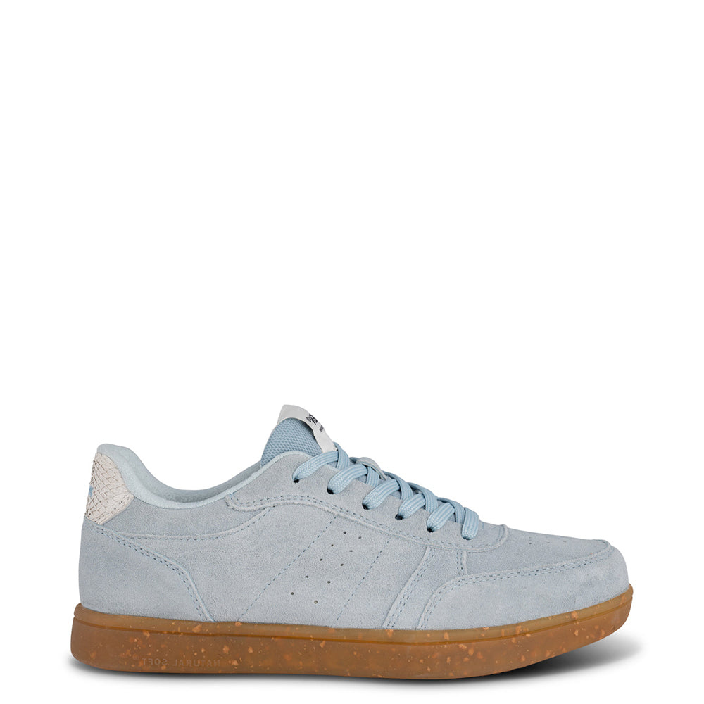 Woden Bjork. Sustainably made women's baby blue suede casual sneakers.