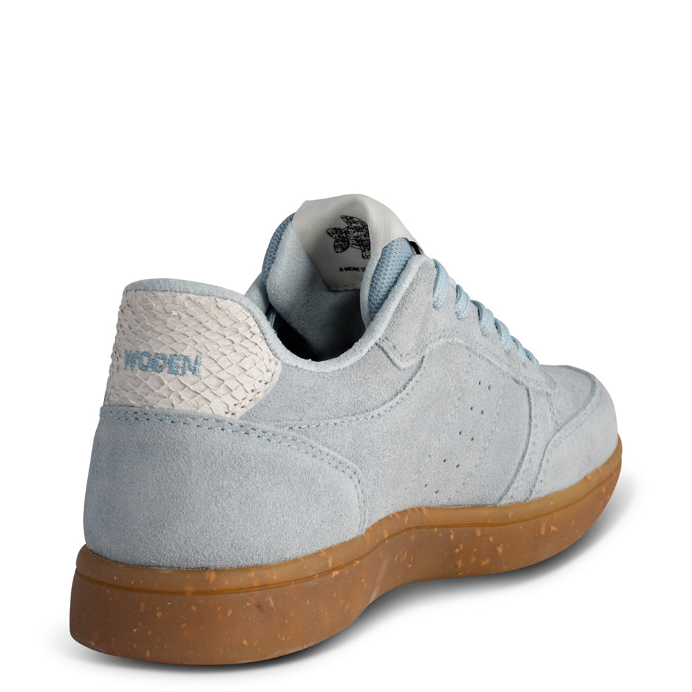 Woden Bjork. Sustainably made women's baby blue suede casual sneakers.