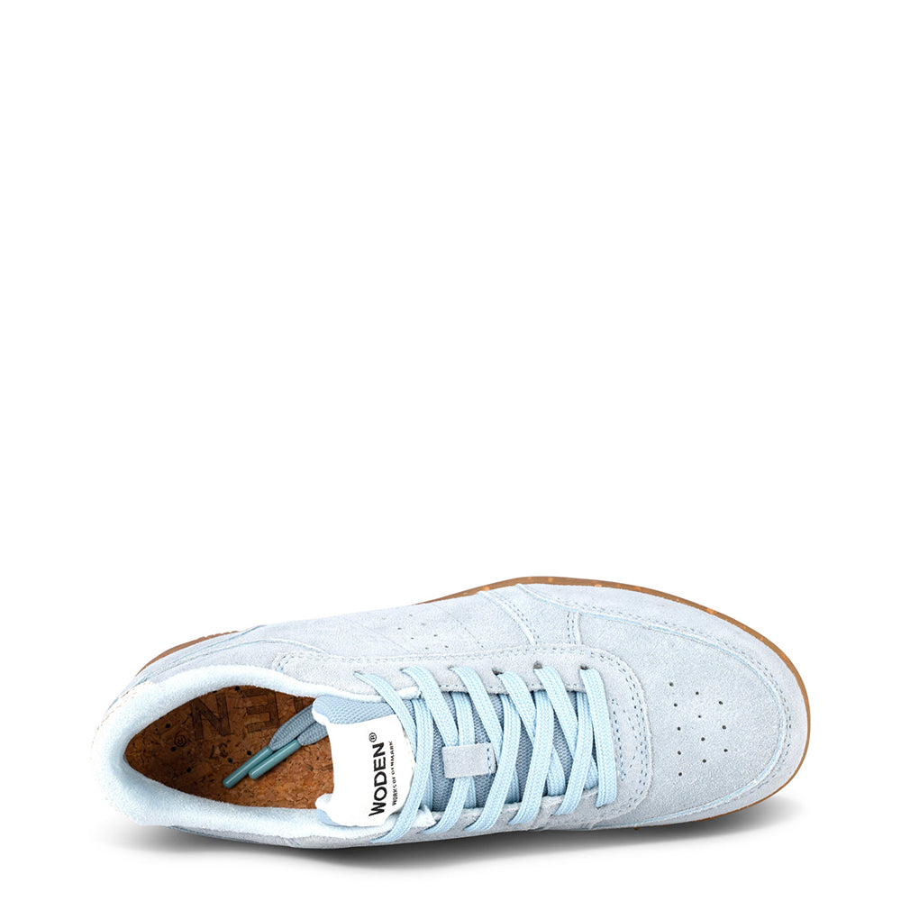 Woden Bjork. Sustainably made women's baby blue suede casual sneakers.