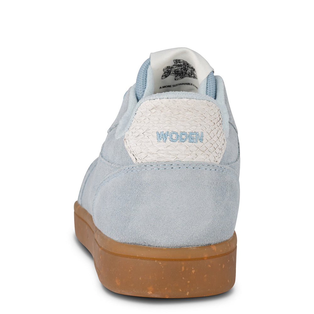 Woden Bjork. Sustainably made women's baby blue suede casual sneakers.