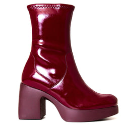 Wonders H-4942. Women's patent leather 3" platform in wine leather. Side view.