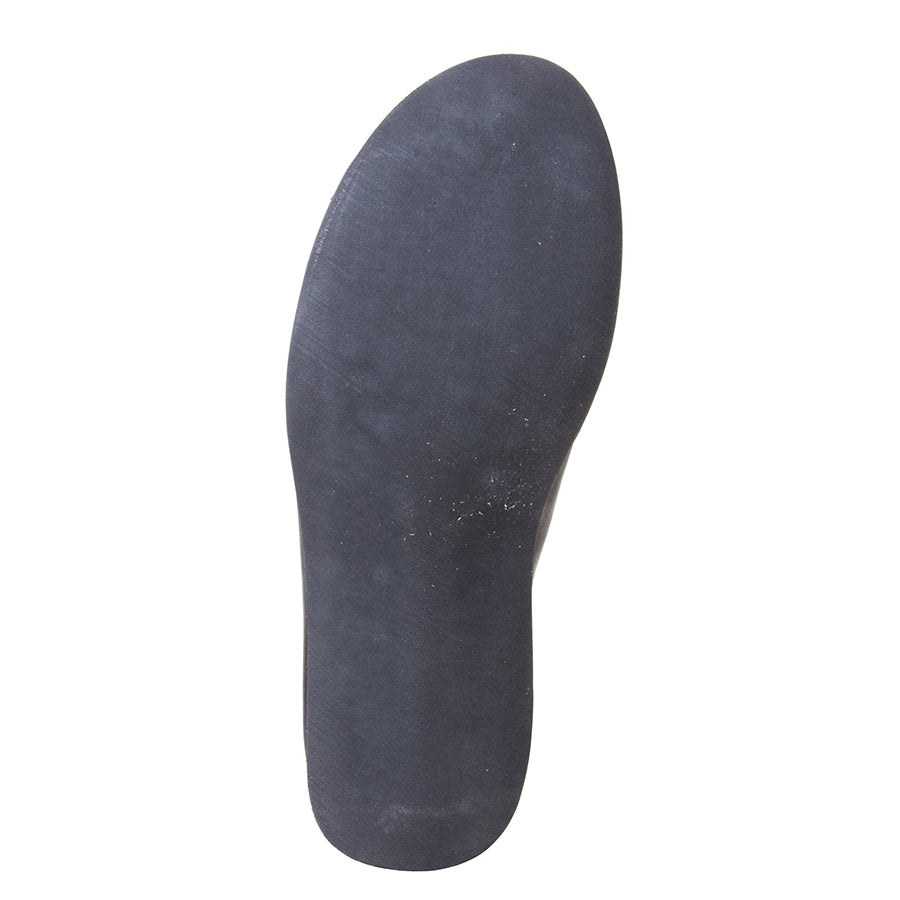 Cydwoq Medicine-M. Men's Black leather Slip-on Shoes, rubber sole. Made in California. Bottom view.