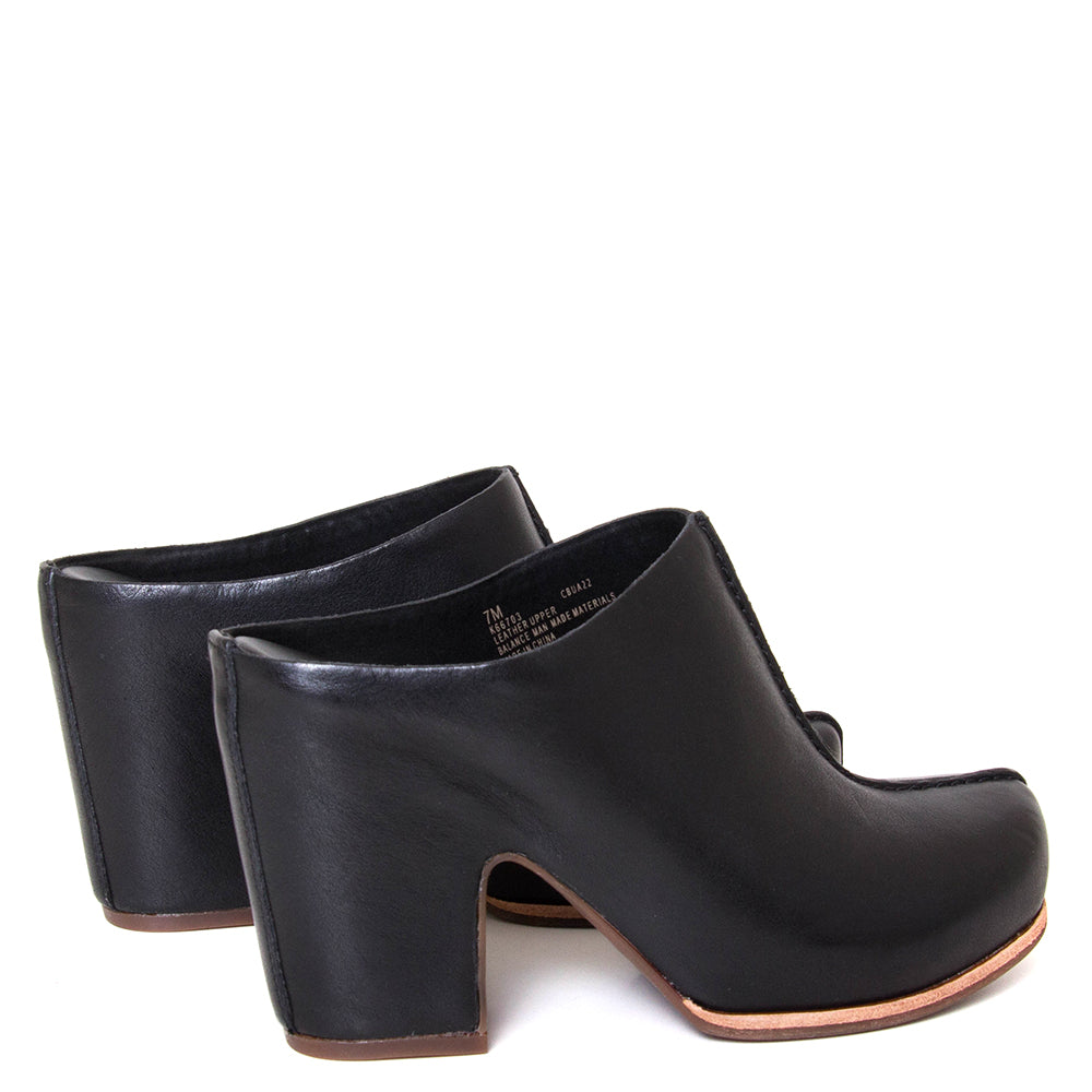 Kork-Ease K66703 Sagano. Women's 4 inch heeled mule in black leather. Back view.