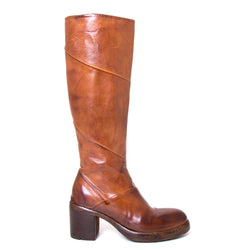 Lemargo FY02A Kadie. Women's knee high boot, 3" heel in cognac leather. Side view.