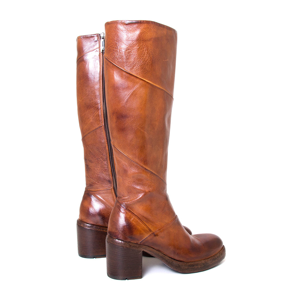 Lemargo FY02A Kadie. Women's knee high boot, 3" heel in cognac leather. Back view.