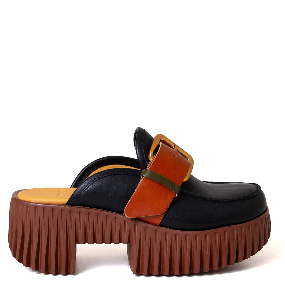 4CCCCEES Plia Hazel women's platform black leather mule. – Bulo