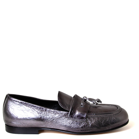 Alexander Hotto 66601 Aurelia. Women's silver leather flat loafer. 