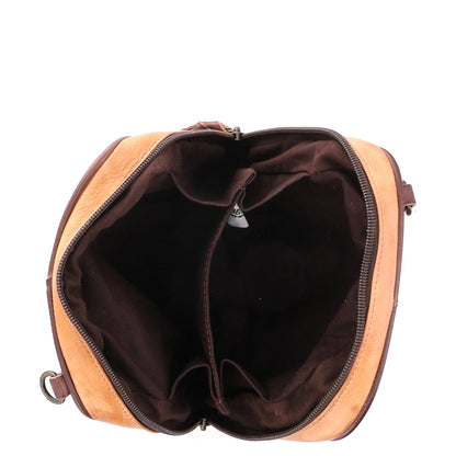 Bed Stu Capture. Women's crossbody bag in washed brown leather. Height: 6 inches // Width: 7 inches // Depth 2½ inches