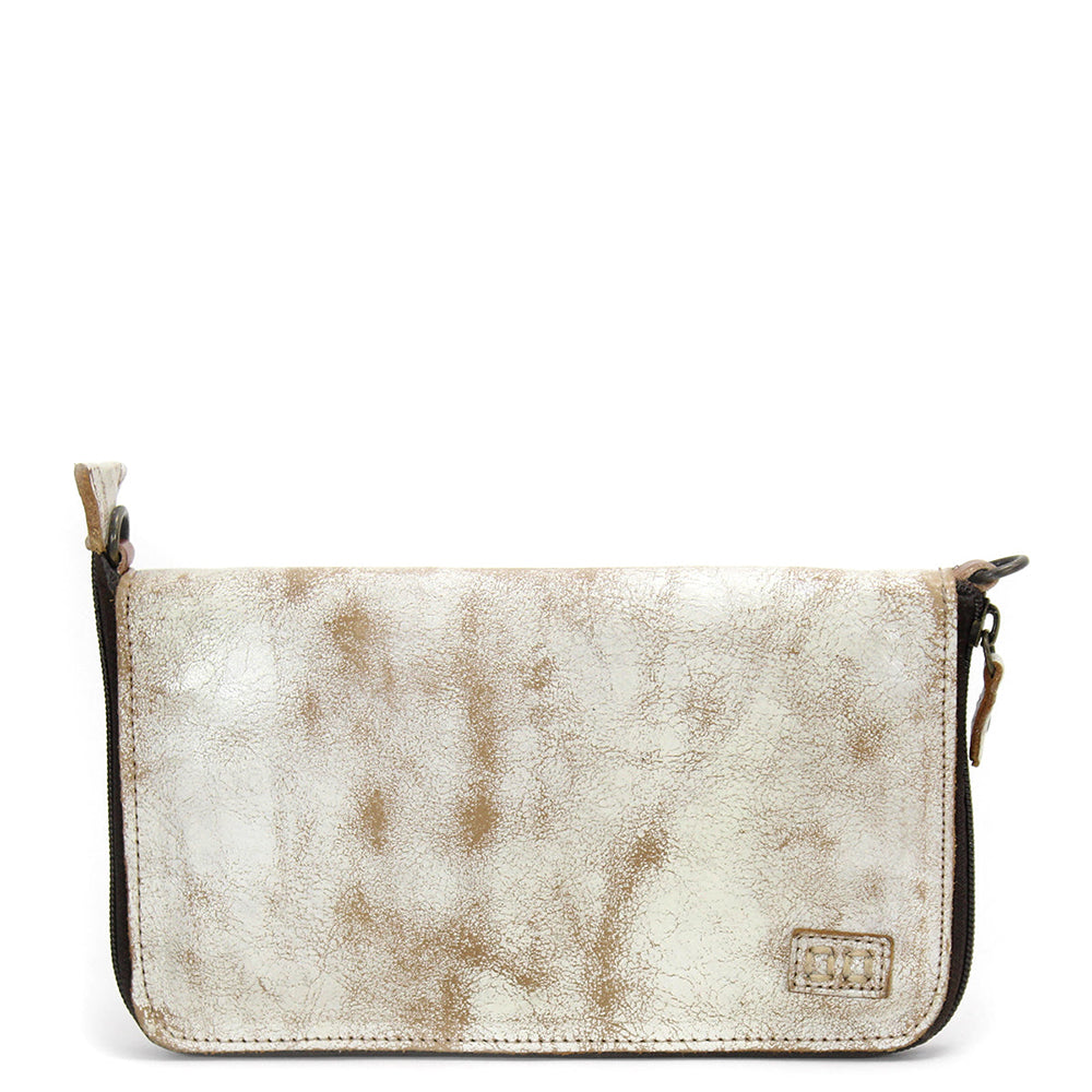 Bed Stu Templeton II. Women's clutch crossbody bag in brown white leather.