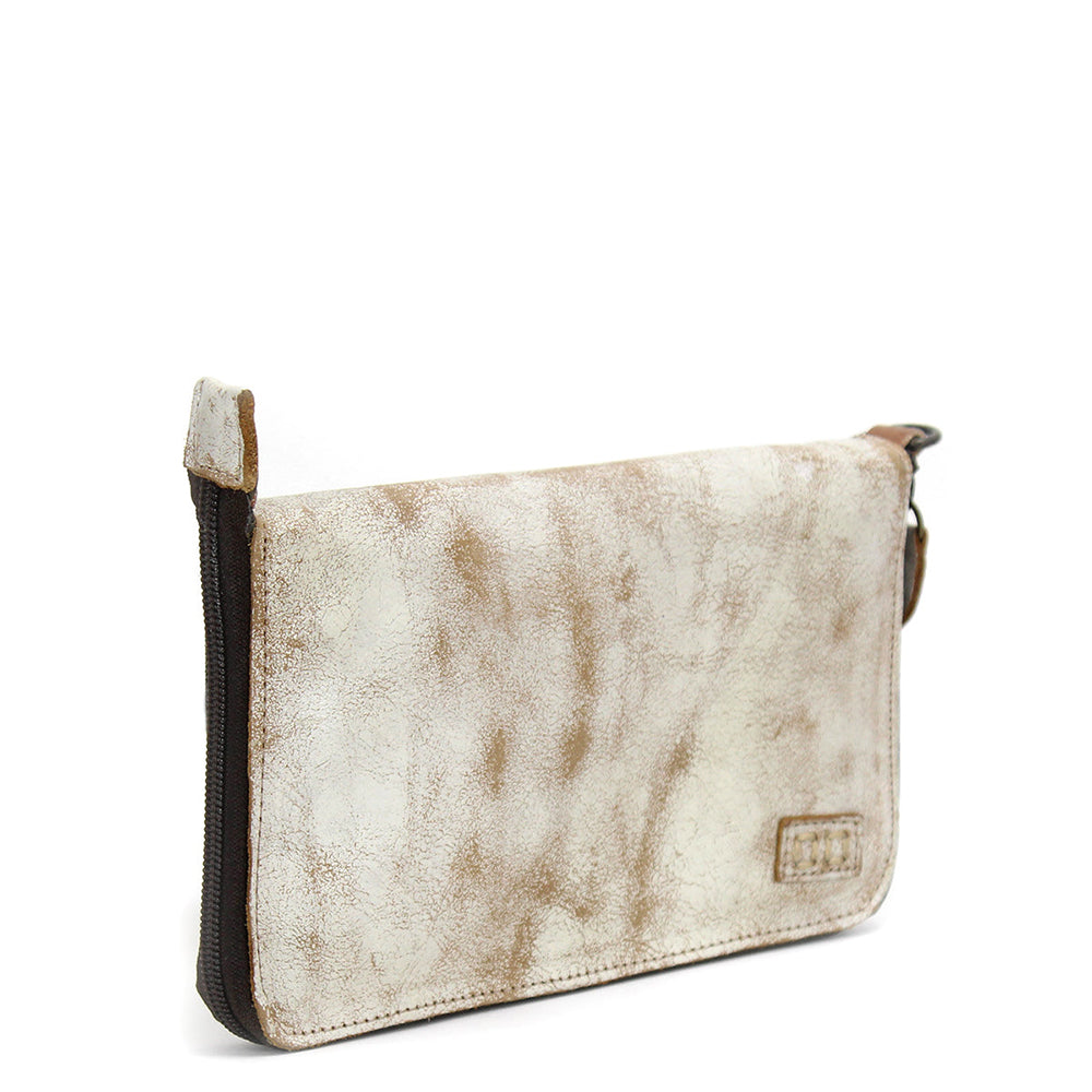 Bed Stu Templeton II. Women's clutch crossbody bag in brown white leather.