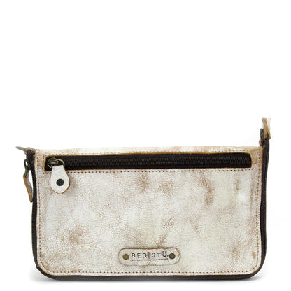 Bed Stu Templeton II. Women's clutch crossbody bag in brown white leather.