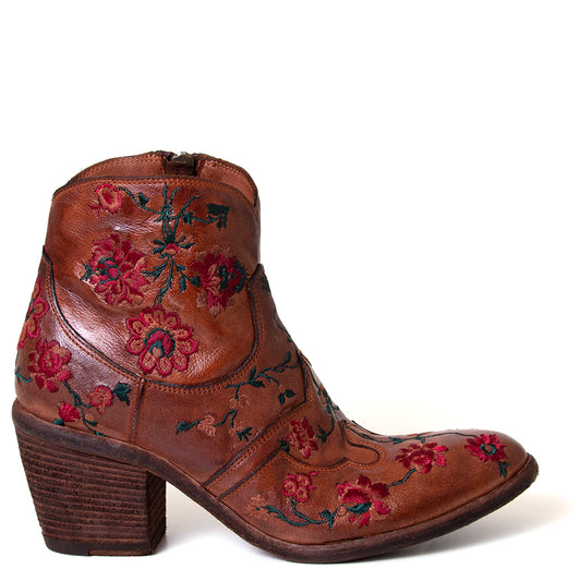 Fauzian Jeunesse 3883. Women's western style tan flowers leather boot.