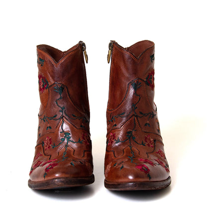 Fauzian Jeunesse 3883. Women's western style tan flowers leather boot.