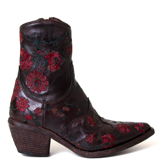 Fauzian Jeunesse 3843. Women's western style brown flowers leather boot.