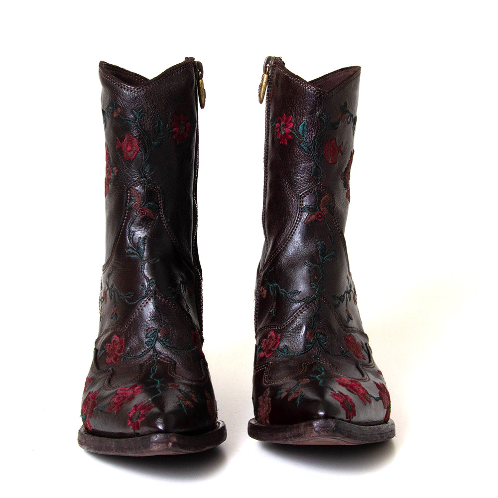 Fauzian Jeunesse 3843. Women's western style brown flowers leather boot.