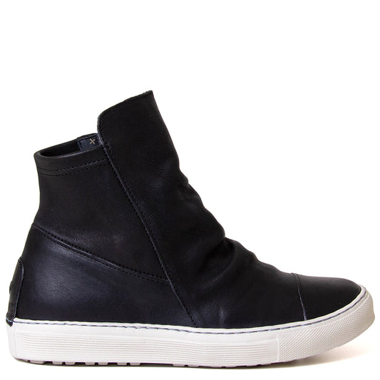 Fiorentini + Baker Bret. Women's high-rise Italian black leather sneaker.