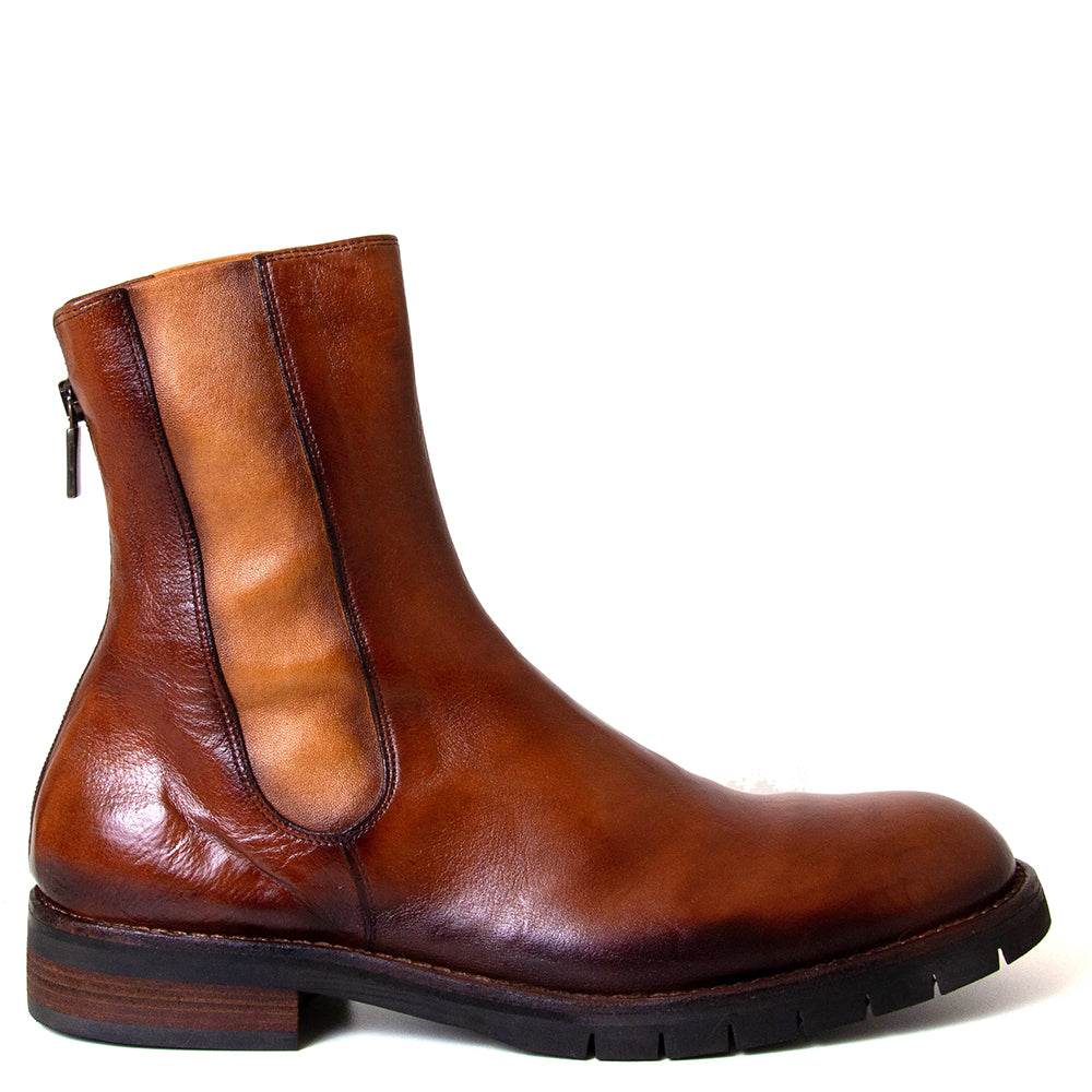 Jo Ghost ART 3312. Men's cognac chelsea leather boot with 1¼ inch heel. Made in Italy.