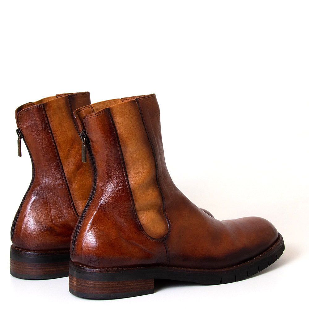 Jo Ghost ART 3312. Men's cognac chelsea leather boot with 1¼ inch heel. Made in Italy.