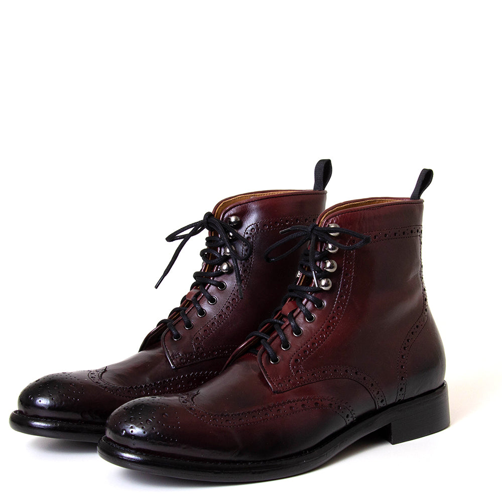 Jo Ghost ART.3292. Men's lace-up brogue mulberry leather boot. Made in Italy.