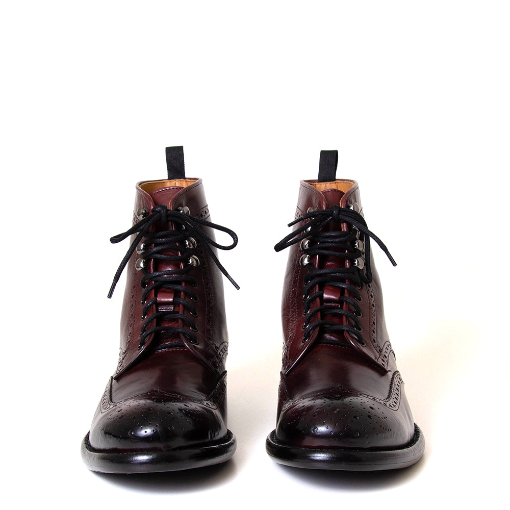 Jo Ghost ART.3292. Men's lace-up brogue mulberry leather boot. Made in Italy.