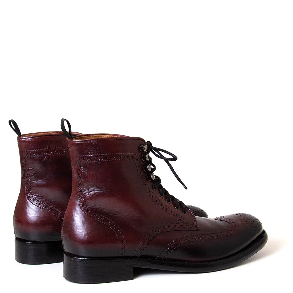 Jo Ghost ART.3292. Men's lace-up brogue mulberry leather boot. Made in Italy.