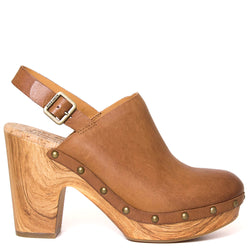 Kork-Ease KE0012606 Darby. Women's leather 4" clog in brown leather. Side view.