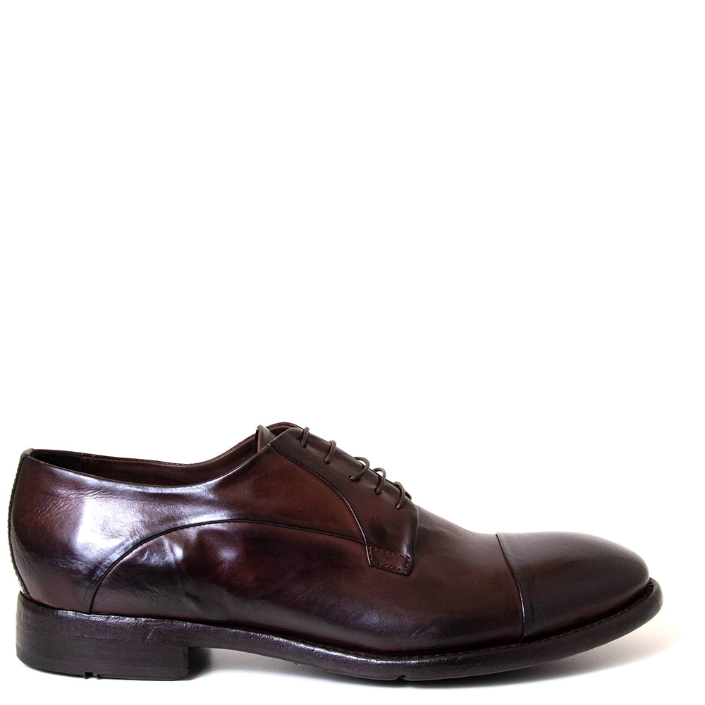 Lemargo Ac14a. Men's capped toe dress derby in dark  brown leather. Made in Italy.