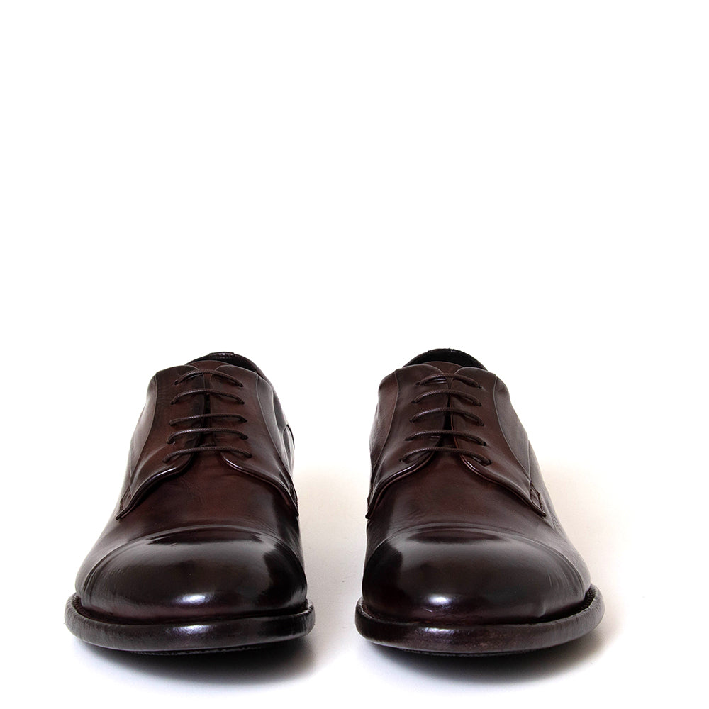 Lemargo Ac14a. Men's capped toe dress derby in dark  brown leather. Made in Italy.