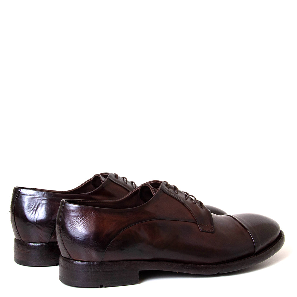 Lemargo Ac14a. Men's capped toe dress derby in dark  brown leather. Made in Italy.