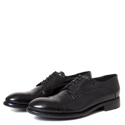 Lemargo Ac14a. Men's capped toe dress derby in black leather. Made in Italy.