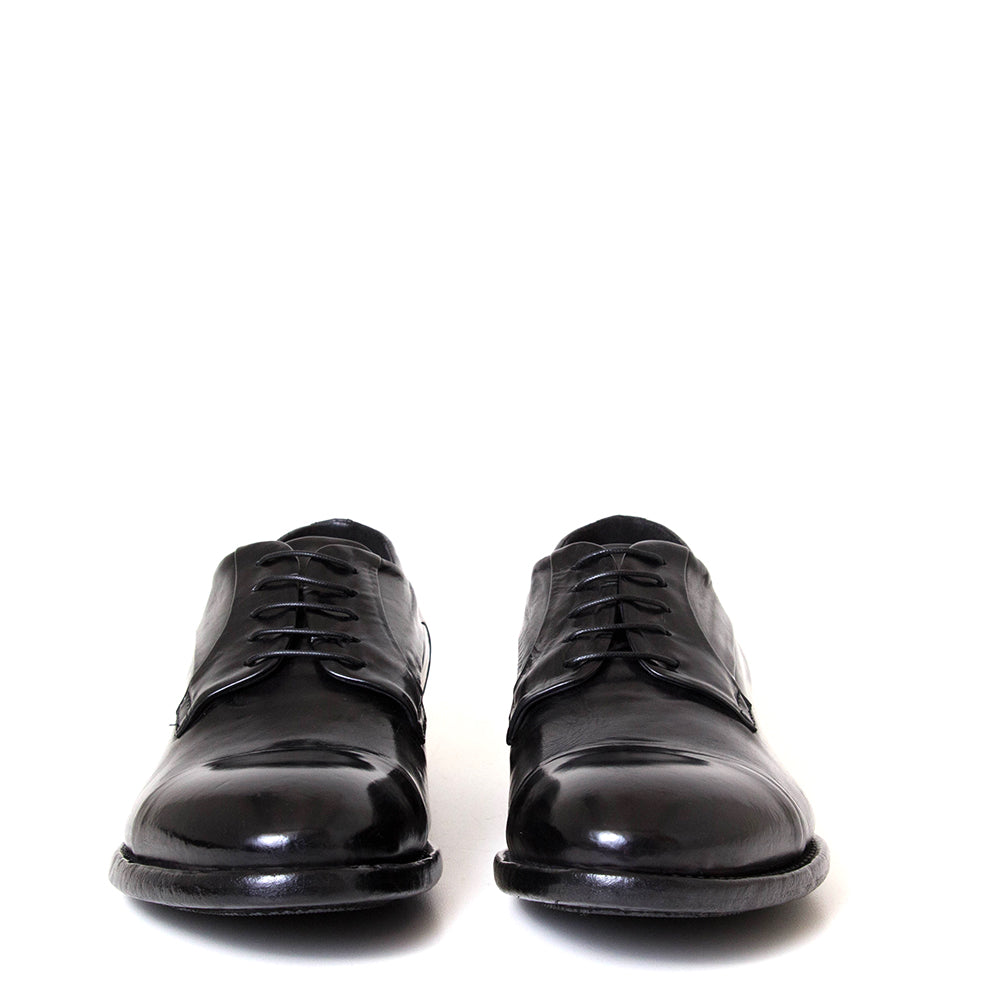 Lemargo Ac14a. Men's capped toe dress derby in black leather. Made in Italy.