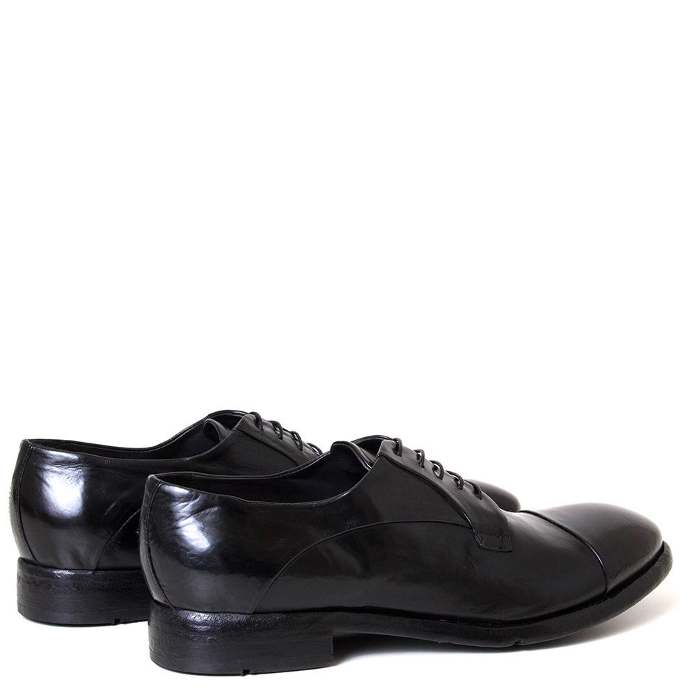 Lemargo Ac14a. Men's capped toe dress derby in black leather. Made in Italy.