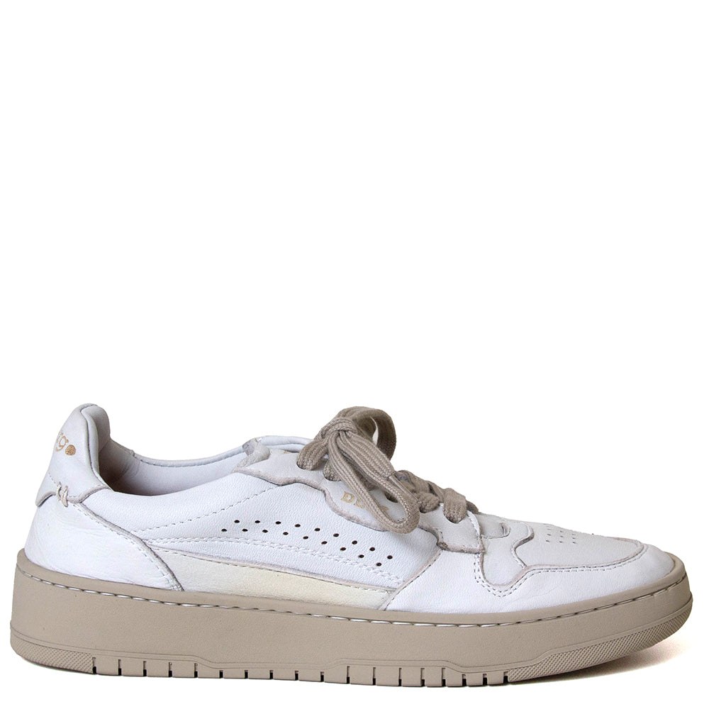 Lemargo Hc01a Camila. Women's distressed white suede leather sneaker. Made in Italy.