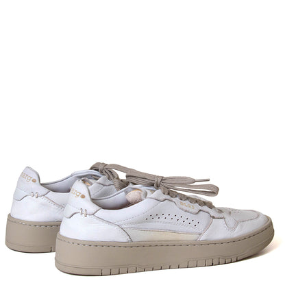 Lemargo Hc01a Camila. Women's distressed white suede leather sneaker. Made in Italy.