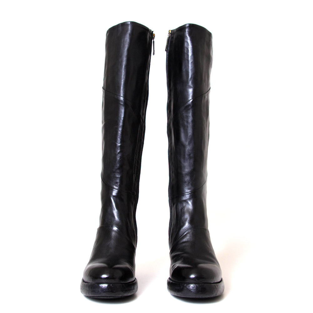 Lemargo Fy02a Emma. Women's 3-inch heeled black leather knee high boot. Made in Italy.