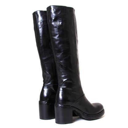 Lemargo Fy02a Emma. Women's 3-inch heeled black leather knee high boot. Made in Italy.