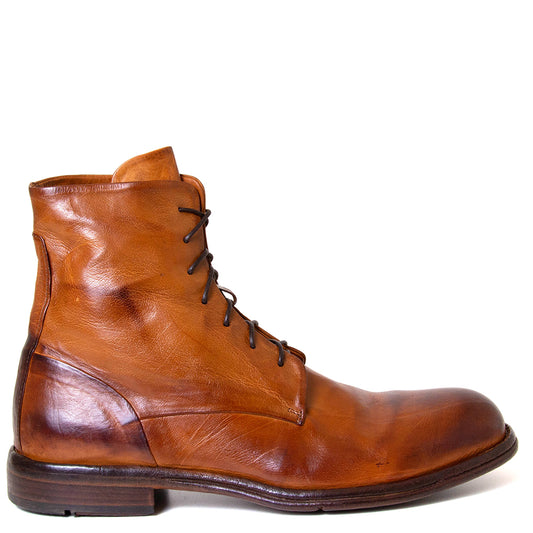 Lemargo Df13a Nigel. Men's dark cognac leather combat boot. Made in Italy.