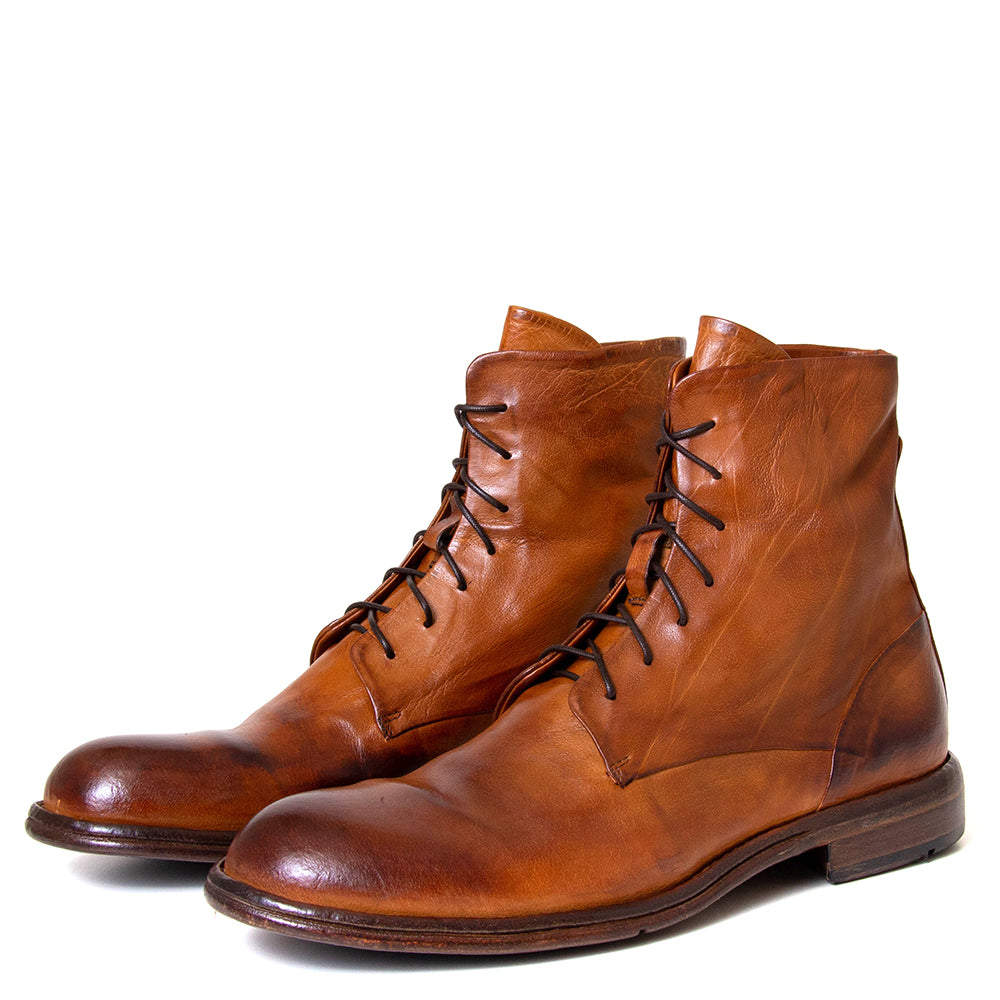 Lemargo Df13a Nigel. Men's dark cognac leather combat boot. Made in Italy.