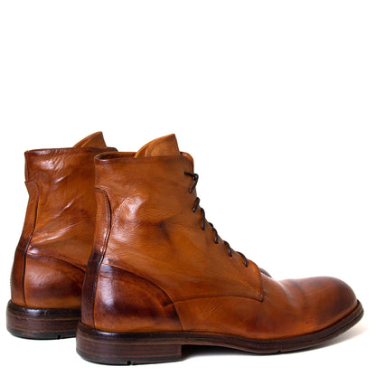 Lemargo Df13a Nigel. Men's dark cognac leather combat boot. Made in Italy.