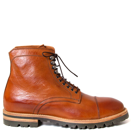 Lemargo Dr02a Starm. Men's capped toe cognac leather boot. Made in Italy.