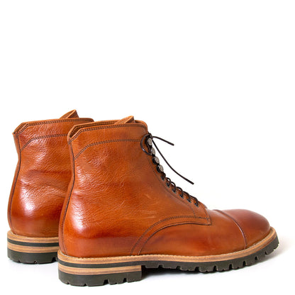 Lemargo Dr02a Starm. Men's capped toe cognac leather boot. Made in Italy.