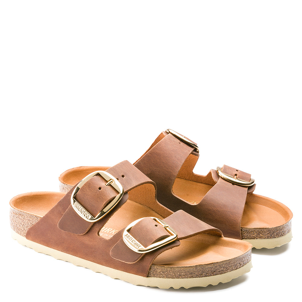 Birkenstock Arizona Big Buckle. Unisex sandal in cognac suede leather.