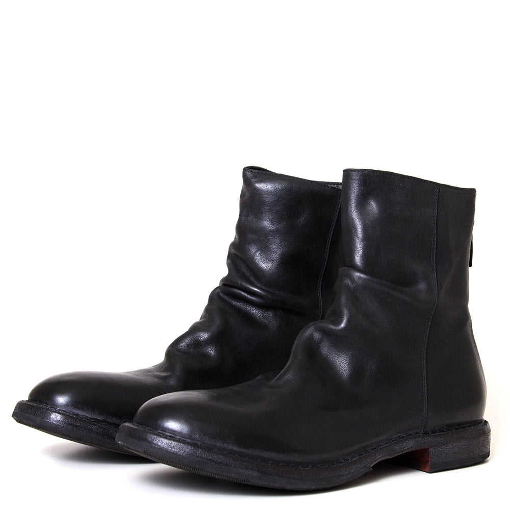 Moma 50304C-CU Men's slouching boot, back zipper in black leather. 3/4 view.
