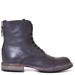 Moma 71304B-CU Hadleigh. Women's combat 1" heel boot in grey leather. Side view.