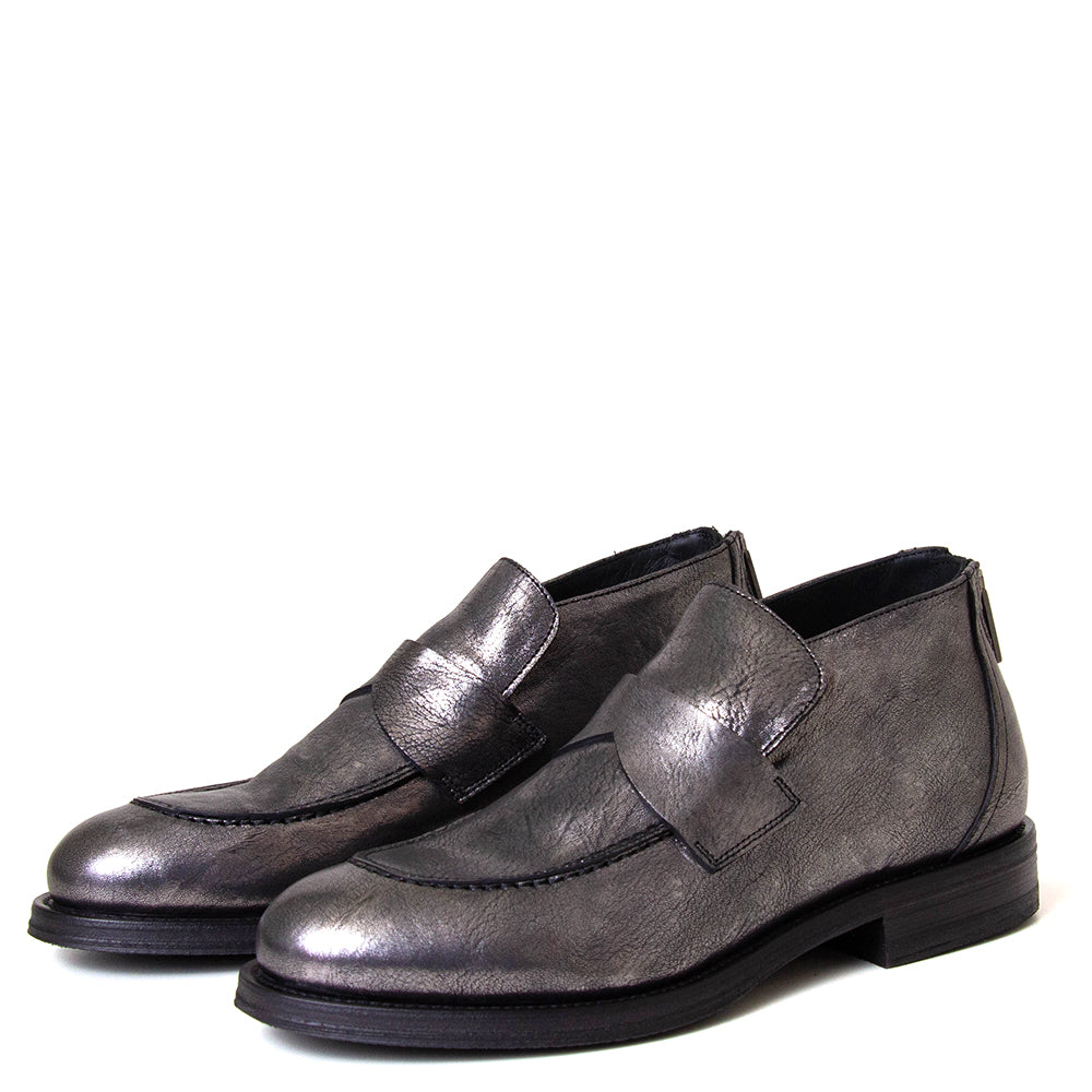 Pantanetti 18080H Anouk. Women's leather loafer boot in metallic leather. Made in Italy.