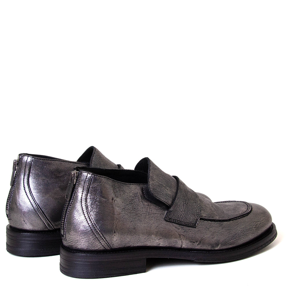 Pantanetti 18080H Anouk. Women's leather loafer boot in metallic leather. Made in Italy.